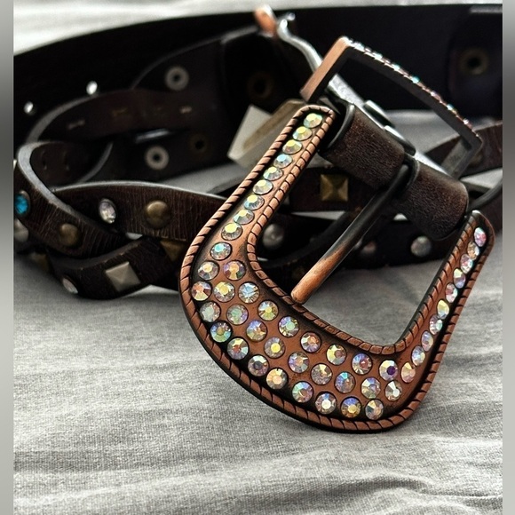 ROPER BELT Western Studded Gems Rockabilly Boho Leather Brown Distressed 26-28 - Picture 12 of 12